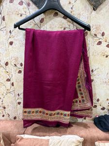Beautiful Wine Color Saree With Blouse
