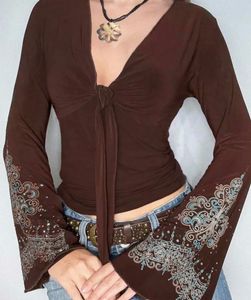 Brown Graphic Long Sleeve Top