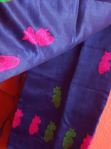 Blue Saree with Vibrant Figures