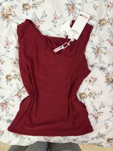 Maroon Ruched One-Shoulder Top