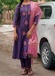 Embroidered Purple Kurta Set