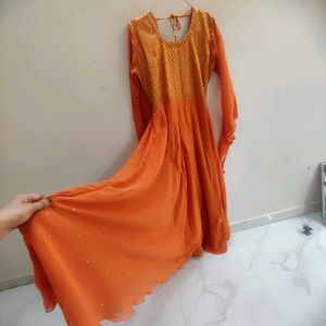 Elegant Orange Ethnic Gown