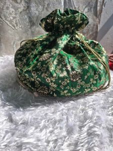 Green &amp; Gold Ethnic Potli Bag