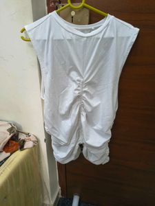 Chic Ruched White Sleeveless Top