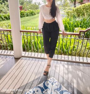 Elegant White Polka Dots Crop Top