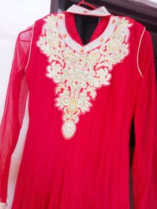 Red Embroidered Anarkali Suit