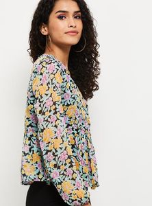 Floral Print V-Neck Peplum Top