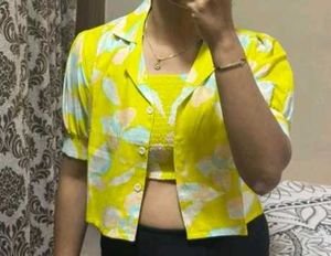 Yellow Floral Crop Top Set