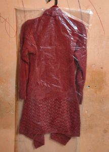 Women’s Red Woolen Long Cardigan