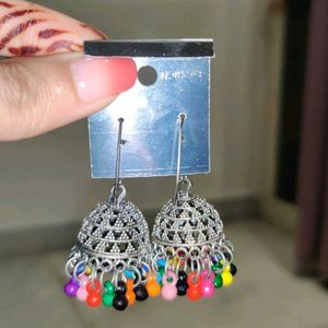 Boho Jhumka Earrings with Colorful Beads