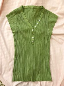 Green Ribbed Henley Top