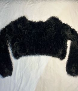 Black Fuzzy Cropped Cardigan