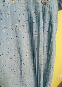 Blue Floral Pleated Dress