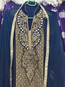 Elegant Navy Blue Kurta Set with Gold Embroidery