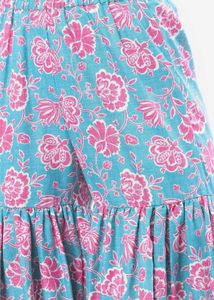 Blue &amp; Pink Floral Printed Sharara Set with Dupatt