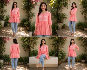 Pretty Peach Embroidered Kurti-All size