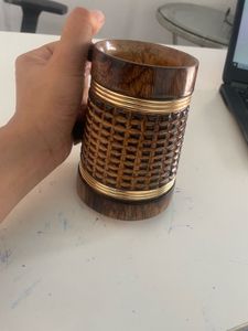 Unique Wooden Mug with Gold Accent