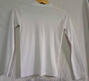 White Ribbed Mock Neck Long Sleeve Top