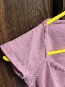 Pink Ribbed Square Neck Crop Top