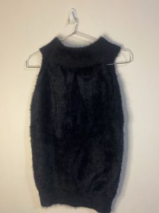 Sleeveless Fuzzy Black Top