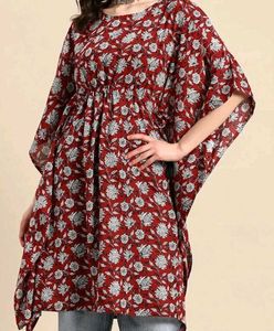 Maroon Floral Print Kaftan Kurta