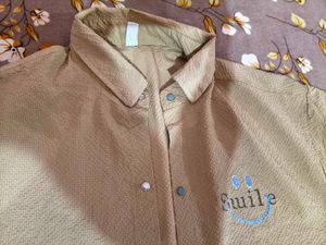 Trendy Beige Shirt with Smile Embroidery