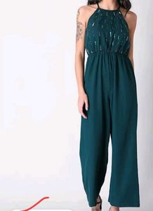 Stylish Embellished Teal Jumpsuit