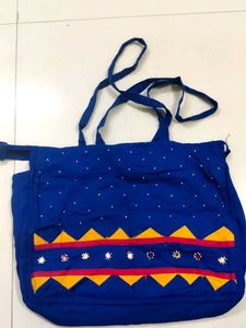 Boho Embroidered Blue Tote Bag