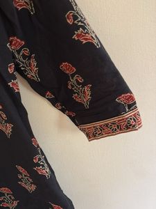 Black Floral Print Kurta