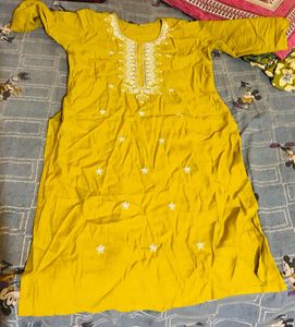 Yellow Kurta with White Embroidery