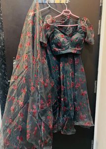 Floral Print Organza Lehenga Choli Set