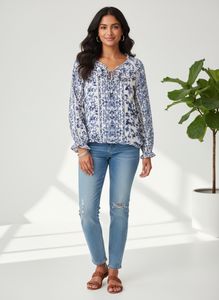 American Rag Cie Boho Floral Ruffle Blouse