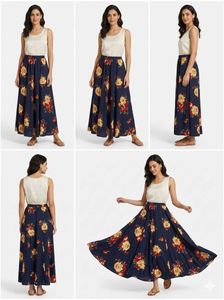 Navy Blue Floral Maxi Skirt