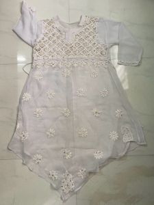 White Chikan-Gota Kurta