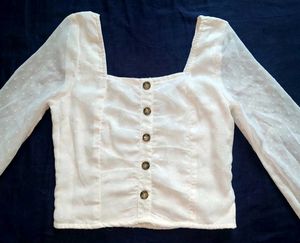 Casual puff sleeves women white top