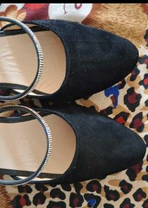 Black Mules with Rhinestone Strap