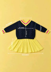 NAVY BLUE KNIT TOP WITH LEMON YELLOW PLEATED SKIRT