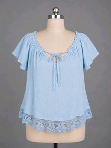 Light Blue Lace Trim Tunic Top