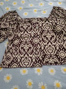 Boho Print Square Neck Puff Sleeve Top