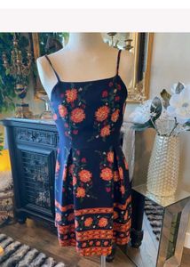 Women Summer Floral Blue Spaghetti Dress