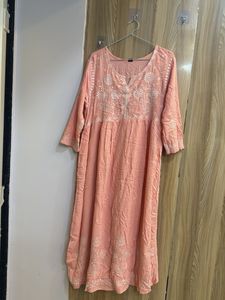 Peach Embroidered Casual Dress
