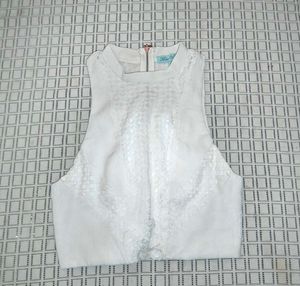White Textured High Neck Blouse