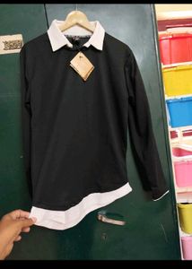 Black Long Sleeve Top with White Collar