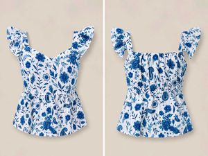 Blue Floral Peplum Top