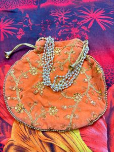 Embroidered Potli Bag with Pearls