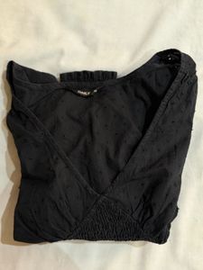 Chic Black Smocked V-Neck Top