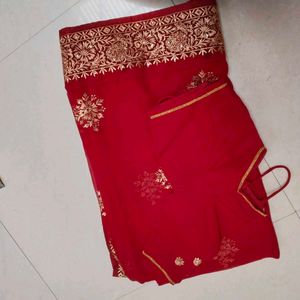 Red & Gold Embroidered Saree