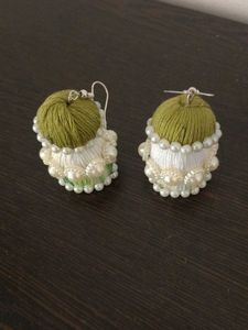Unique Green & Pearl Dangle Earrings