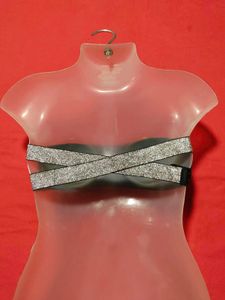 Strapless Bandeau Top with Silver Glitter Trim
