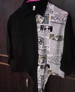 Unique Comic Print Black Shirt